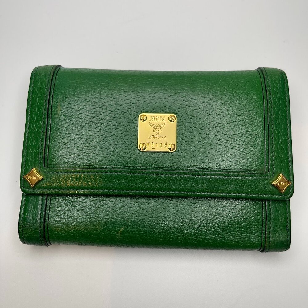 MCM Green Leather Trifold Wallet with ID - Preowned